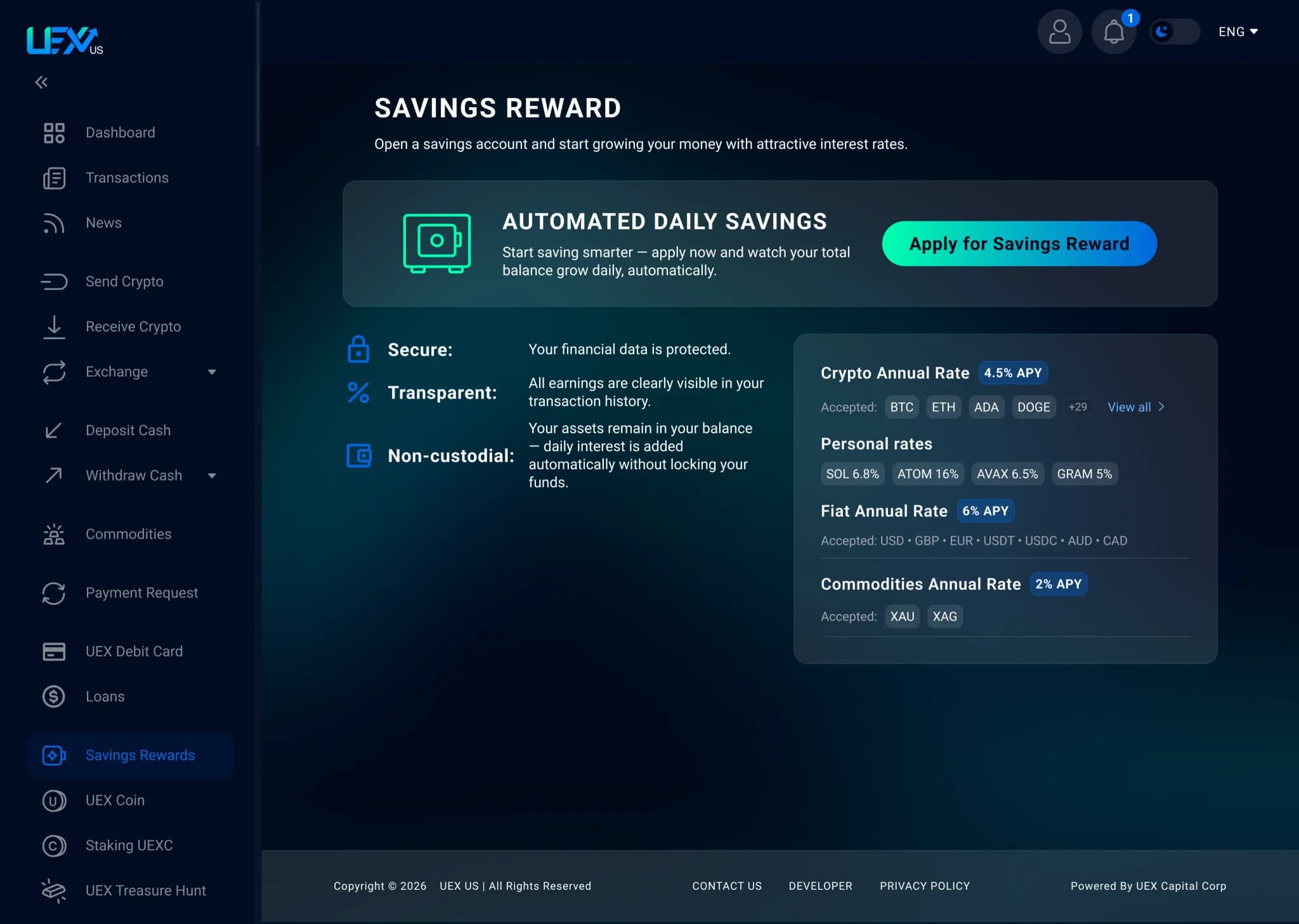 Activate Savings screen