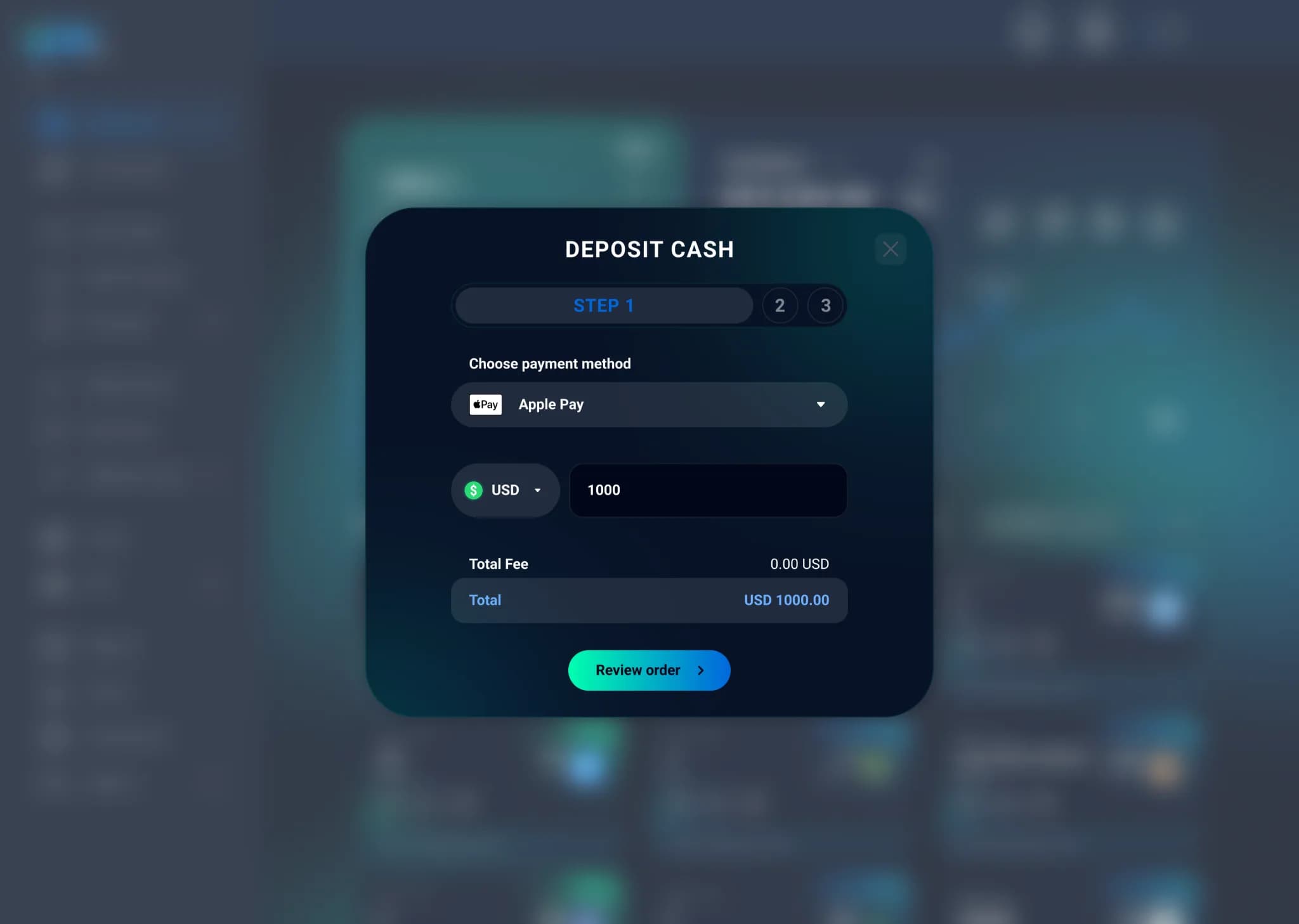 Make a deposit screen