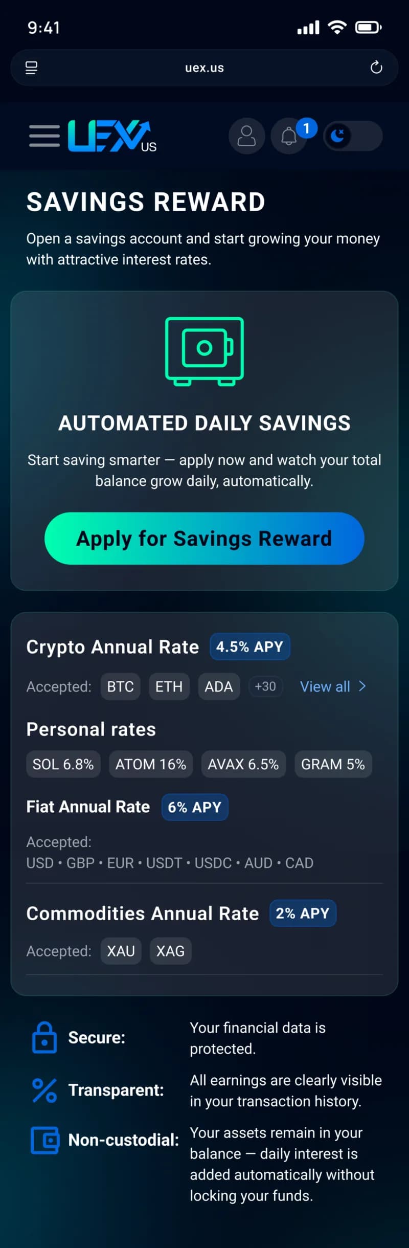 UEX Savings app